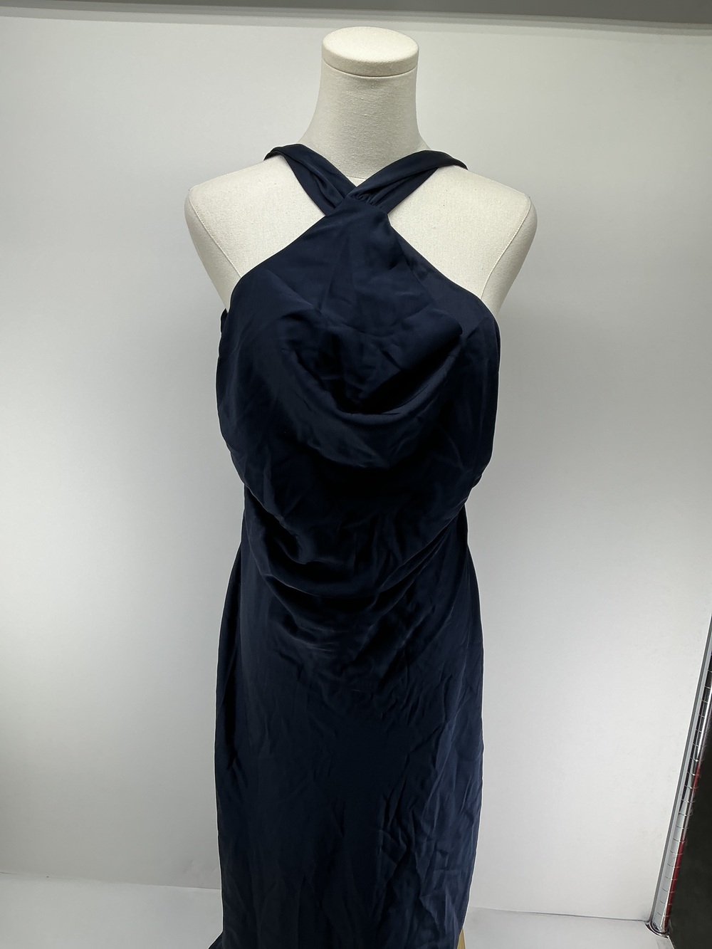 Washable Stretch Silk High Neck Midi Dress